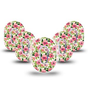 ExpressionMed Painter’s Cosmos Dexcom G6 Mini, 5-Pack Tape and 5-Pack Sticker Rosy pink blooms Waterproof Sensor Cover for Continuous Glucose Monitor