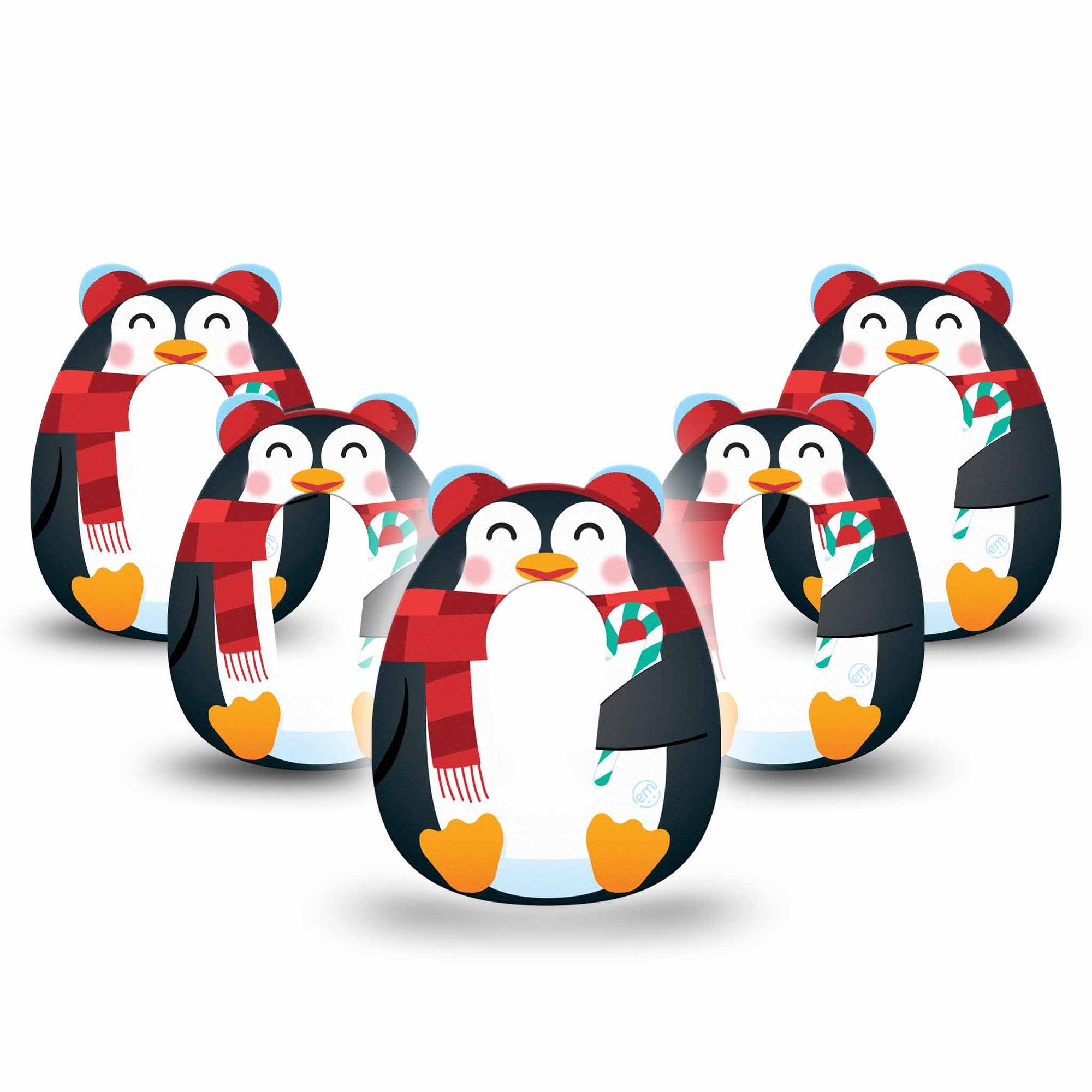 ExpressionMed Happy Penguin Dexcom G6 Gumdrop Shape Tape, 5-Pack Tape Christmas Theme Penguin, Overlay Patch CGM Design