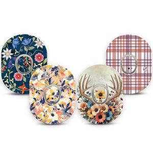 ExpressionMed Antlers & Autumn Variety Pack Dexcom G7 Sticker and Tape, Dexcom Stelo Glucose Biosensor System,   Festive Autumn Prints, Vinyl Sticker and Tape Pairing Continuous Glucose Monitor Design