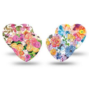 ExpressionMed Posy Petals Freestyle Libre 3 Heart Shape Tape 4-Pack Tape & 4-Pack Stickers Variety Pinky Orange Florals Patch CGM Design