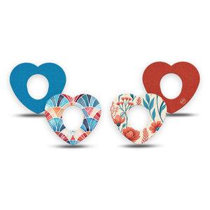ExpressionMed Teal Rouge Dexcom G7 and Dexcom Stelo Glucose Biosensor System Heart, 4-Pack Tape teal floral pattern Fixing Ring Tape for Continuous Glucose Monitor