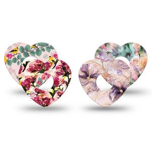 ExpressionMed Warm Florals Freestyle Libre 3 and Libre 3 Plus Heart, 4-Pack Tape Yellow finch pink blossoms Adhesive Patch for Continuous Glucose Monitor
