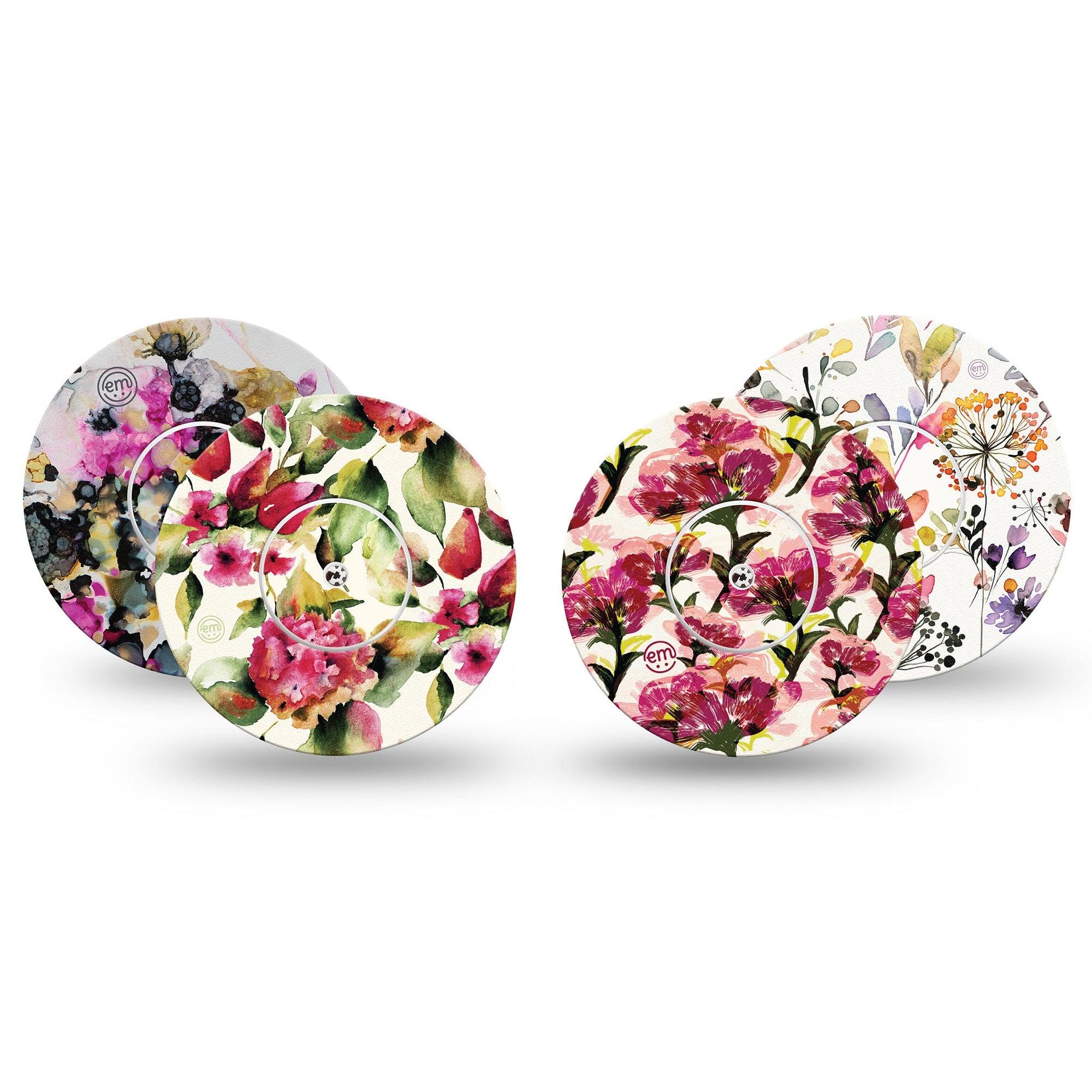 ExpressionMed Blush & Berries Variety Pack Freestyle Libre and Libre 2 Plus Tape, Abbott Lingo, 4-Pack Tape and 4-Pack Sticker Variety, Fall Season Petals, Fixing Ring Tape Continuous Glucose Monitor Design