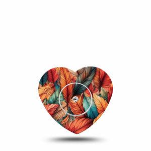 ExpressionMed Fall Leaf Feathers Freestyle Libre 2 Heart Shape Tape, Abbott Lingo, Single Tape and Single Sticker Rustic Inspired Feathers Adhesive Patch CGM Design