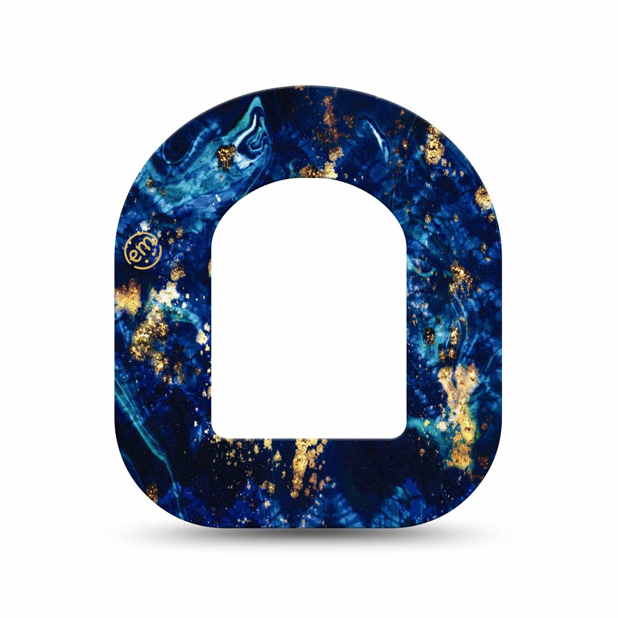 ExpressionMed Molten Midnight Omnipod Mini Tape Single Tape Shades Of Blue Gold Foil Pattern, Adhesive Tape Pump Design