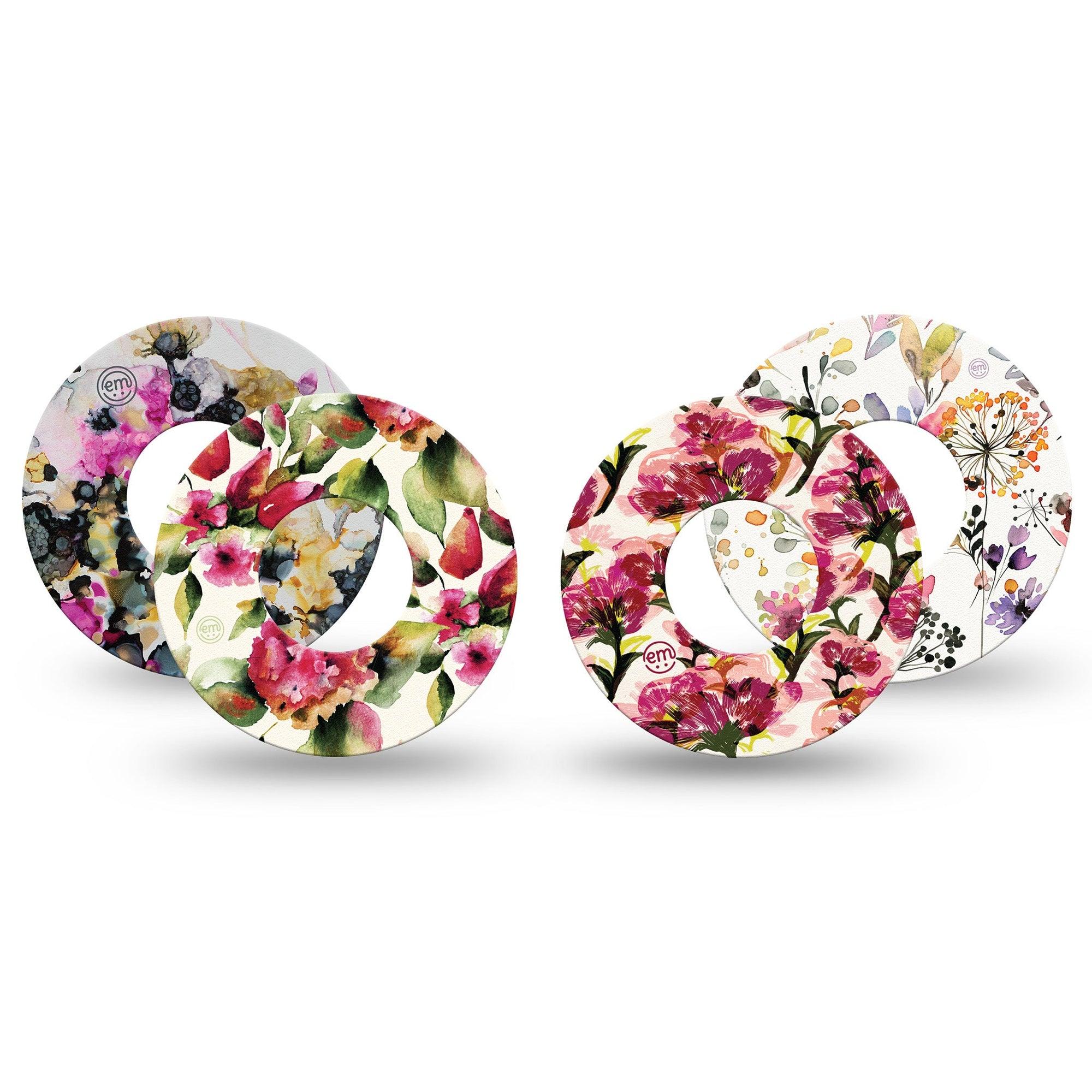 ExpressionMed Blush & Berries Variety Pack Freestyle Libre and Libre 2 Plus Tape, Abbott Lingo, 4-Pack Tape Variety, Autumn Floral Aesthetic, Fixing Ring Tape Continuous Glucose Monitor Design