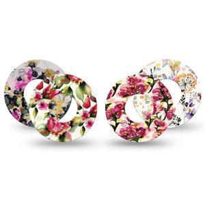 ExpressionMed Blush & Berries Variety Pack Freestyle Libre and Libre 2 Plus Tape, Abbott Lingo, 4-Pack Tape Variety, Autumn Floral Aesthetic, Fixing Ring Tape Continuous Glucose Monitor Design