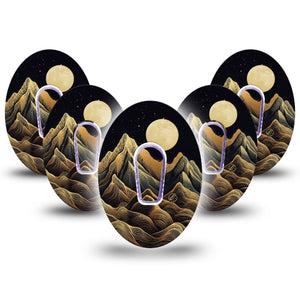 ExpressionMed Black Mountain Dexcom G6 Tape, 5-Pack Tape and 5-Pack Sticker Night Sky Mountains, Plaster Continuous Glucose Monitor Design