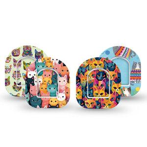 ExpressionMed Meow Magic Variety Pack Omnipod Surface Center Sticker 4-Pack Tape and 4-Pack Sticker Variety Fun Cute Cats Vinyl Decoration Pump Design