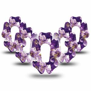 ExpressionMed Plum Gold Dexcom G6 Flower, 5-Pack Painted hibiscus Plaster for Continuous Glucose Monitor