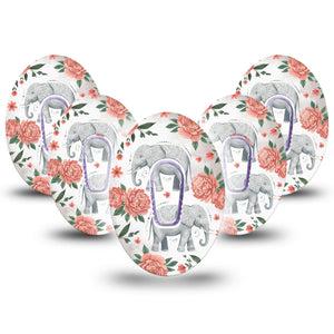 ExpressionMed Sweet Elephants Dexcom G6, 5-Pack Tape and 5-Pack Sticker cute elephant pattern Decorative Decal for CGM