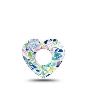 ExpressionMed Subdued Tropics Infusion Set Heart Shape Tape 5-Pack Watercolor Painted Blue Florals Adhesive Tape Continuous Glucose Monitor Design