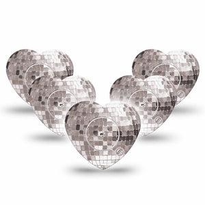 ExpressionMed Mirror Ball Freestyle Libre, Libre 2 Plus, and Abbott Lingo Heart, 5-Pack Tape and 5-Pack Sticker Silver inspired ball Plaster for Continuous Glucose Monitor
