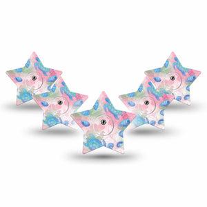 ExpressionMed Turtley One-derful Freestyle Libre 3 and Libre 3 Plus Star, 5-Pack Tape and 5-Pack Sticker Pink hibiscus blue turtles Fixing Ring Patch for Continuous Glucose Monitor
