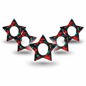 ExpressionMed Christmas Floral Dexcom G7 Star Shape Tape, Dexcom Stelo Glucose Biosensor System, 5-Pack Tape Red Florals and Lights, Overlay Patch CGM Design
