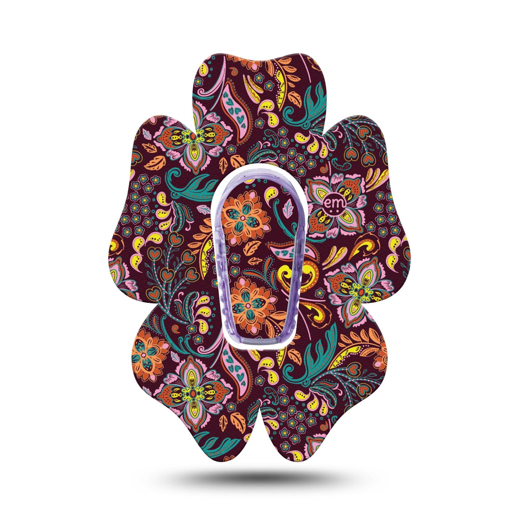 ExpressionMed Ornate Floral Dexcom G6 Flower Shape Tape Single Tape and Single Sticker Vintage Inspired Floral Design, Adhesive Patch Continuous Glucose Monitor Design