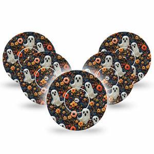 ExpressionMed Embroidered Ghost Freestyle Libre and Libre 2 Plus Tape, Abbott Lingo, 5-Pack Tape and 5-Pack Sticker Threaded Embroidery Inspired, Fixing Ring Tape Continuous Glucose Monitor Design