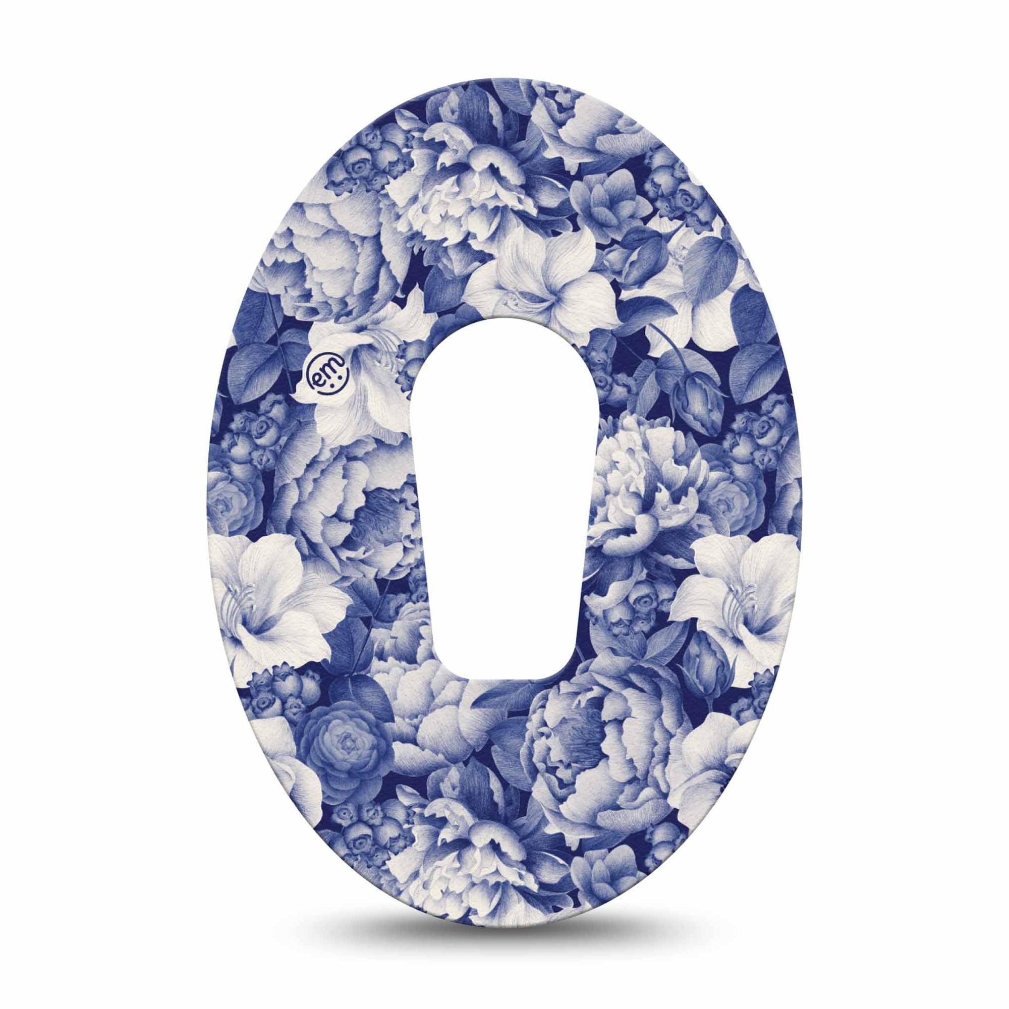 ExpressionMed Moody Blues Dexcom G6 Tape Single Tape Navy Blue Rose Bouquet, Plaster CGM Design