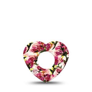ExpressionMed Maroon Flowers Infusion Set Heart Shape Tape, 5-Pack Tape Crimson Flowers, Adhesive Tape Continuous Glucose Monitor Design