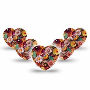 ExpressionMed 3D Floral Freestyle Libre 3 Heart Shape Tape 5-Pack Tape and 5-Pack Sticker 3D-Look Floral Design, Patch CGM Design