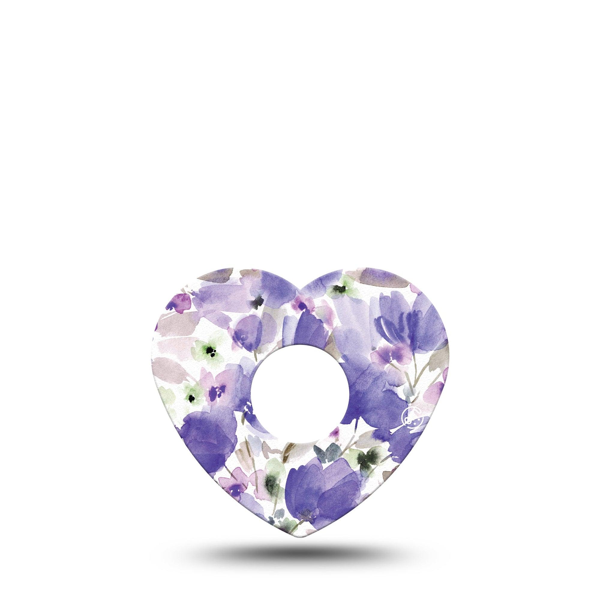 ExpressionMed Italian Blooms Freestyle Libre 3 Heart Shape Tape Single Tape Watercolor Like Purple Flowers Patch CGM Design