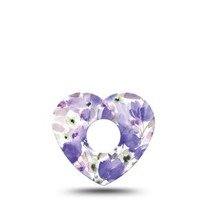 ExpressionMed Italian Blooms Freestyle Libre 3 Heart Shape Tape Single Tape Watercolor Like Purple Flowers Patch CGM Design