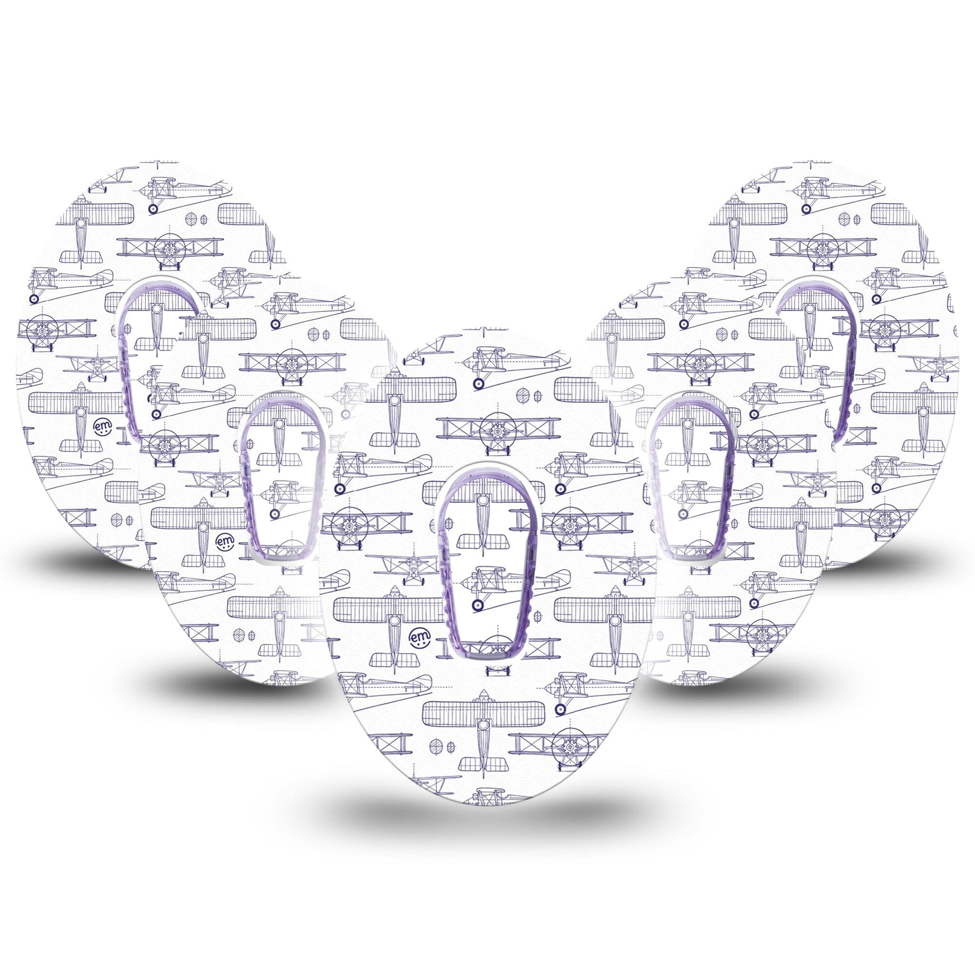 ExpressionMed Airplane Dexcom G6 Tape, 5-Pack Tape and 5-Pack Sticker Glider Planes, Plaster Continuous Glucose Monitor Design