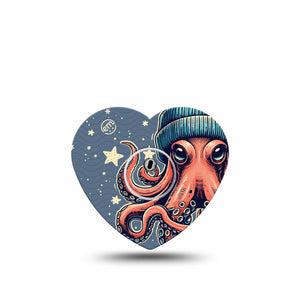 ExpressionMed Hipster Octopus Freestyle Libre 3 Heart Shape Tape Single Tape and Single Sticker Trendy Looking Octopus Patch CGM Design