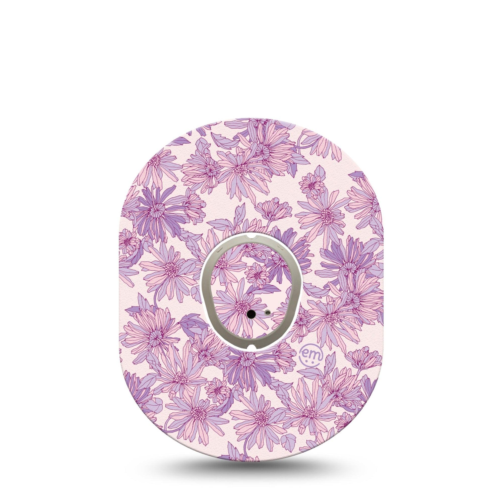 ExpressionMed Purple Daisy Dexcom G7 Tape, Dexcom Stelo Glucose Biosensor System, Single Tape and Single Sticker Summer Purple Flowers, Overlay Tape CGM Design