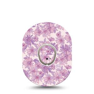 ExpressionMed Purple Daisy Dexcom G7 Tape, Dexcom Stelo Glucose Biosensor System, Single Tape and Single Sticker Summer Purple Flowers, Overlay Tape CGM Design