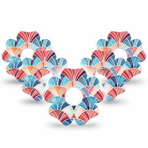 ExpressionMed Watercolor Fan Freestyle Libre 3 and Libre 3 Plus Flower, 5-Pack Stained glass fan pattern Sensor Cover for Continuous Glucose Monitor