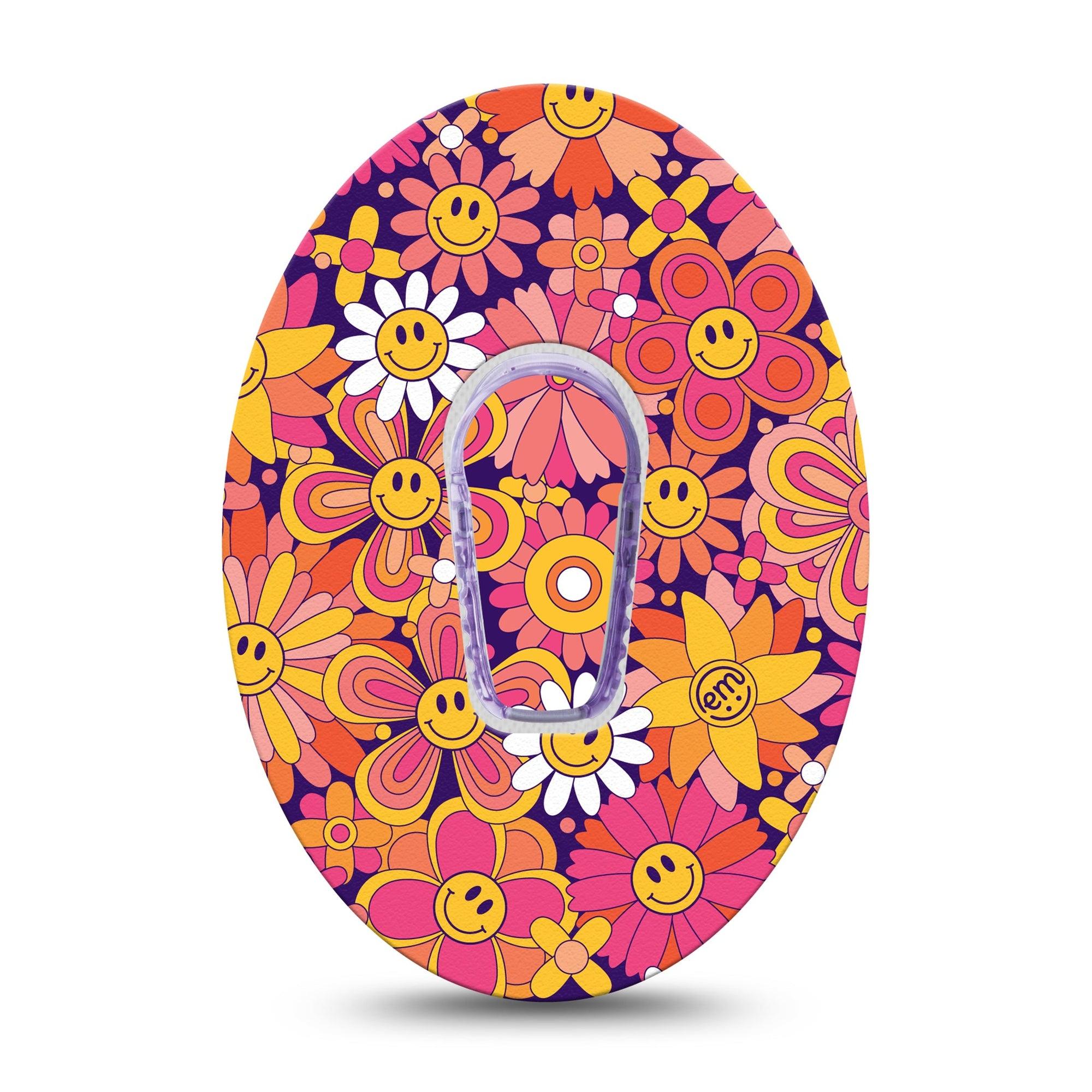 ExpressionMed Groovy Dexcom G6 Tape Single Tape and Single Sticker Pink Orange Sunflower Plaster CGM Design