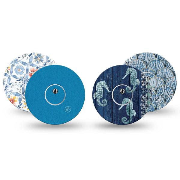 ExpressionMed Seascape Freestyle Libre 3 and Libre 3 Plus, tape and sticker  ocean seashell design Fixing Ring Tape for Continuous Glucose Monitor