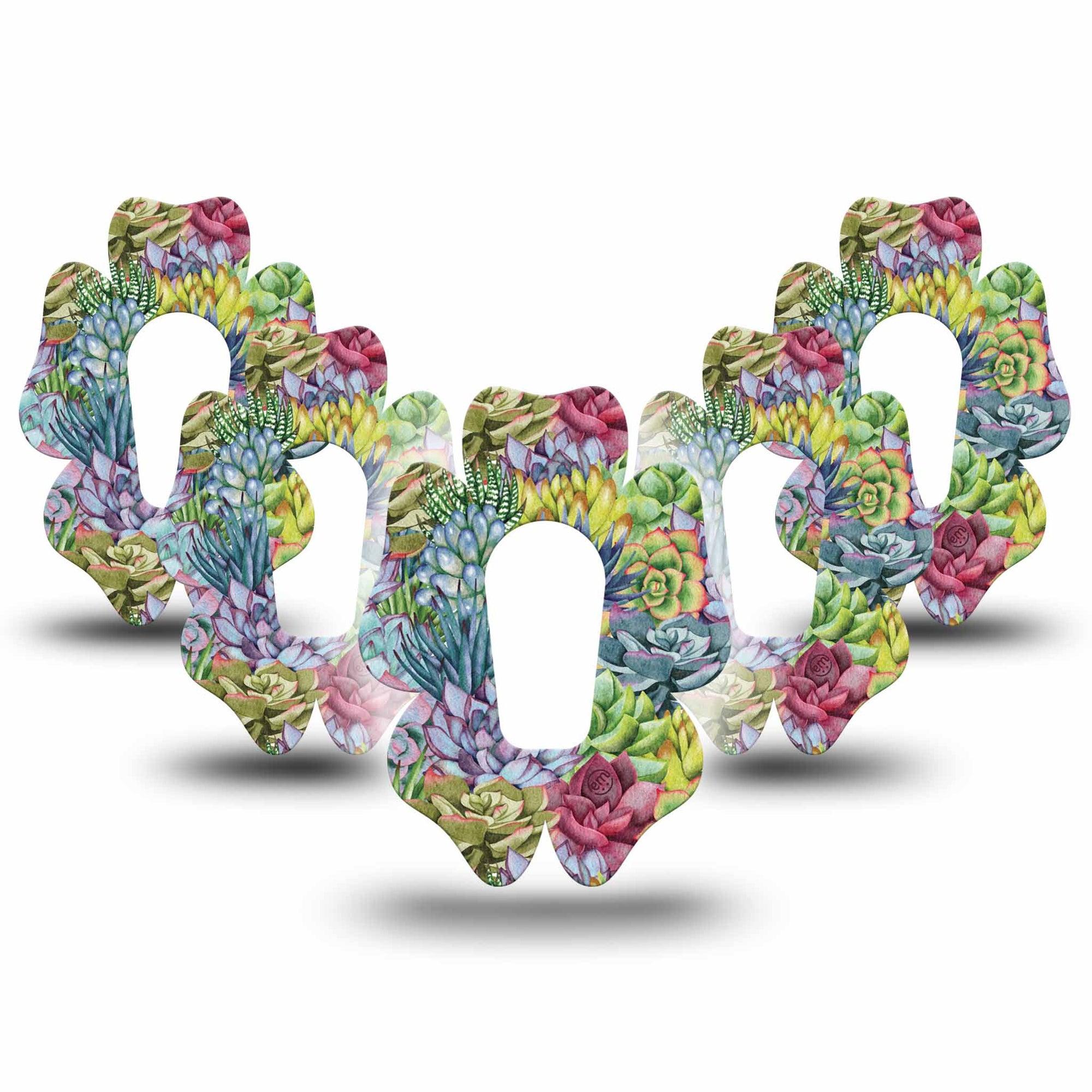 ExpressionMed Blue Succulents Dexcom G6 Flower Shape Tape 5-Pack Tape Succulent Decor Adhesive Patch Continuous Glucose Monitor Design