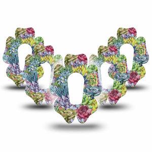 ExpressionMed Blue Succulents Dexcom G6 Flower Shape Tape 5-Pack Tape Succulent Decor Adhesive Patch Continuous Glucose Monitor Design