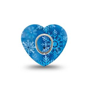 ExpressionMed Falling Snow Dexcom G7 Heart Shape Tape, Dexcom Stelo Glucose Biosensor System, Single Tape and Single Sticker Frozen Crystals, Overlay Patch CGM Design