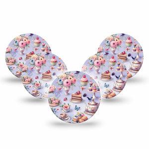 ExpressionMed Floral Tea Party Freestyle Libre 3 and Libre 3 Plus Overpatch 5-Pack Tape Cute Tea Party Theme, Adhesive Patch CGM Design