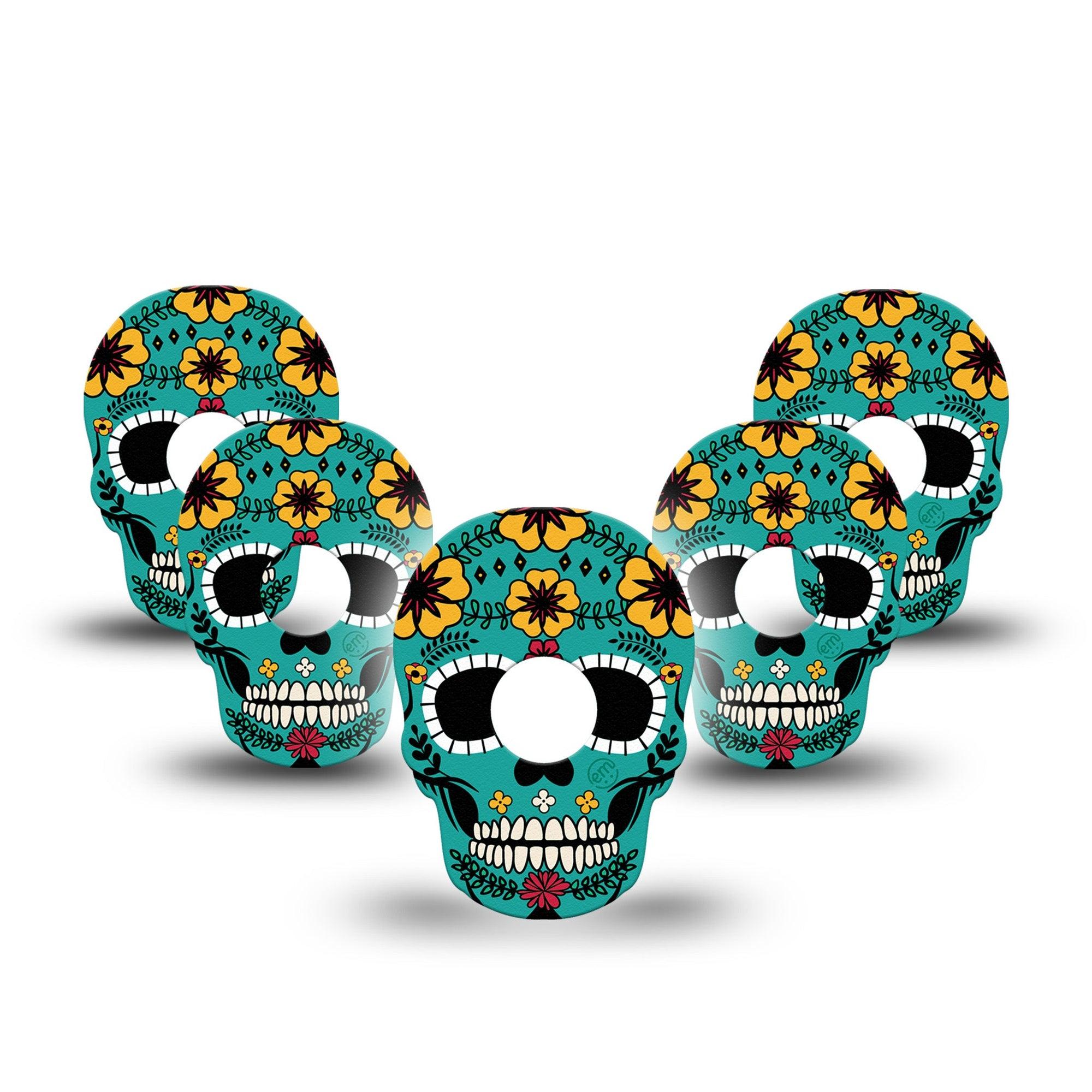 ExpressionMed Teal Skull Infusion Set Skull Shape Tape 10-Pack Floral Petals Skull Inspired Adhesive Tape CGM Design