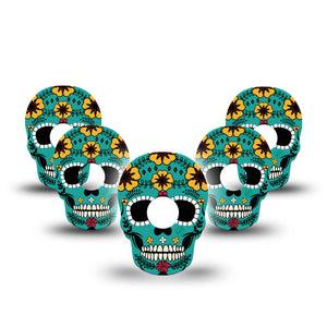 ExpressionMed Teal Skull Infusion Set Skull Shape Tape 10-Pack Floral Petals Skull Inspired Adhesive Tape CGM Design