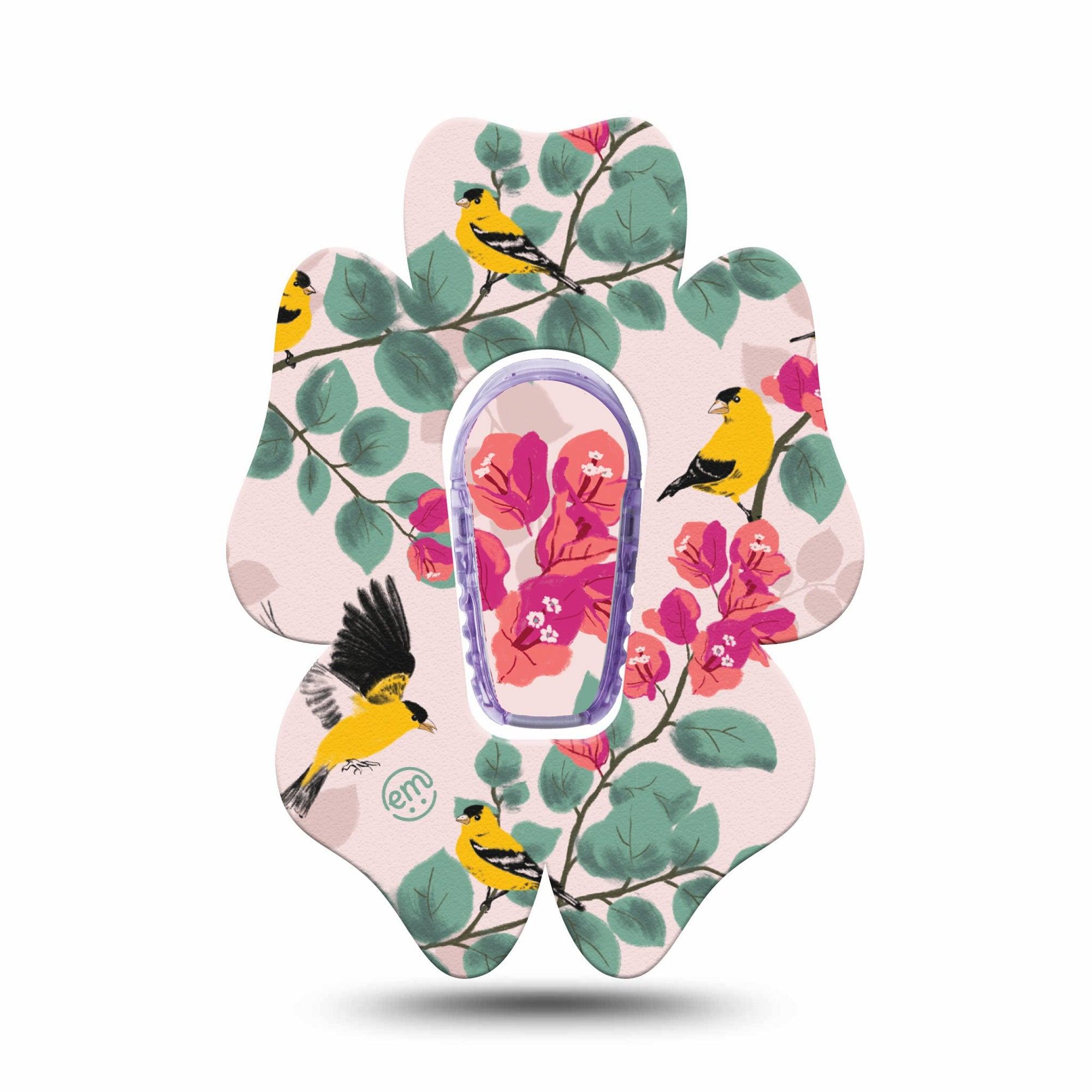 ExpressionMed Yellow Finch Dexcom G6 Flower Shape Tape Single Tape and Single Sticker Bright Bird, Adhesive Patch Continuous Glucose Monitor Design