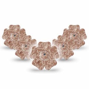 ExpressionMed Mocha Mousse Lace Freestyle Libre 3 and Libre 3 Plus Flower Shape Tape, 5-Pack Tape and 5-Pack Sticker Neutral Brown, Overlay Tape CGM Design