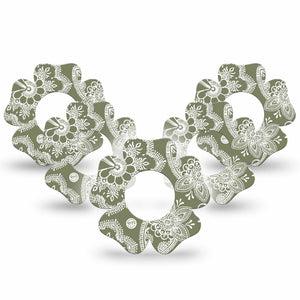 ExpressionMed Olive Henna Freestyle Libre 2 and Libre 2 Plus Flower Shape Tape, Abbott Lingo,  5-Pack Tape Olive Henna, Fixing Ring Tape CGM Design