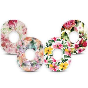 ExpressionMed Fragile Flowers Dexcom G7 Tape, Dexcom Stelo Glucose Biosensor System, 4-Pack Tape Variety Watercolor Inspired Flower Mix, Overlay Tape CGM Design