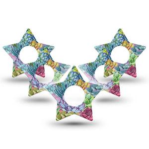 ExpressionMed Blue Succulents Infusion Set Star Shape Tape 10-pack Tape Succulent Bloom Fixing Ring Patch Continuous Glucose Monitor Design