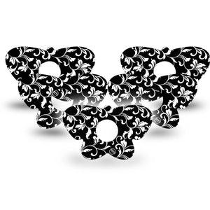 ExpressionMed Fleur de lis Freestyle Libre 3 Butterfly Shape Tape 5-Pack black and white lilies Adhesive Tape CGM Design