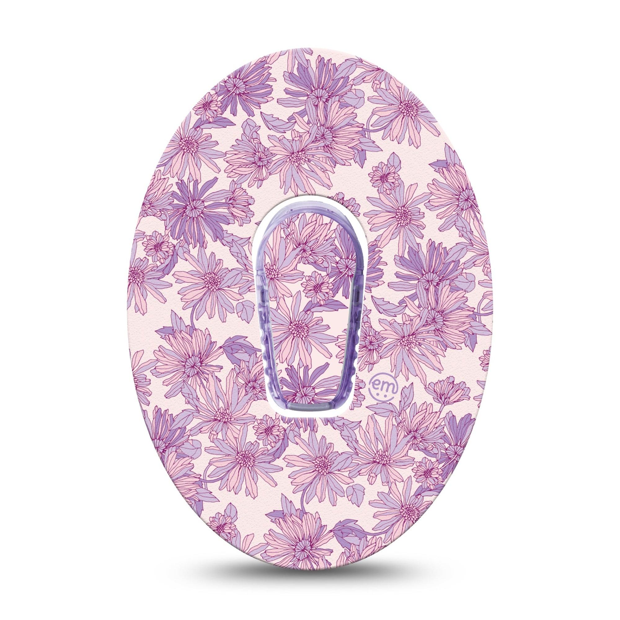 ExpressionMed Purple Daisy Dexcom G6 Tape, Single Tape and Single Sticker Lilac Tranquility Blooms, Plaster Continuous Glucose Monitor Design