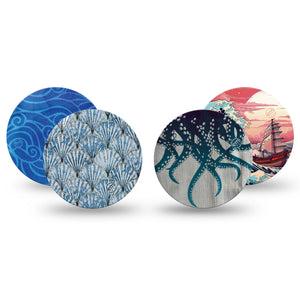 ExpressionMed Ocean Odyssey Variety Pack Freestyle Libre 3 and Libre 3 Plus Overpatch, 4-Pack Tape Variety Out at Sea, Adhesive Patch CGM Design