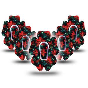 ExpressionMed Christmas Floral Dexcom G6 Flower Shape Tape, 5-Pack Tape and 5-Pack Sticker Christmas Bloom, Adhesive Patch Continuous Glucose Monitor Design