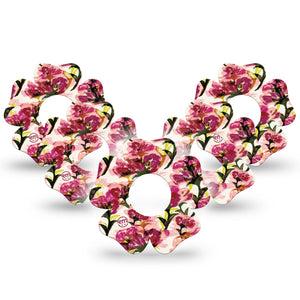 ExpressionMed Maroon Flowers Infusion Set Flower Shape Tape 10-Pack Tape Wine Red Gossamer Florals, Plaster Continuous Glucose Monitor Design