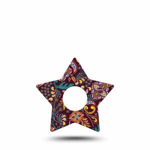 ExpressionMed Ornate Floral Freestyle Libre 3 Star Shape Tape Single Tape Paisley Inspired Floral Pattern, Patch CGM Design
